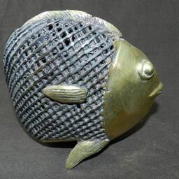 Solid Bronze & Black Patinated Xxl Fish Sculpture Carp - African Art 28 cm Long - 11.02 Inch Christmas Gift Idea - thumbnail 2