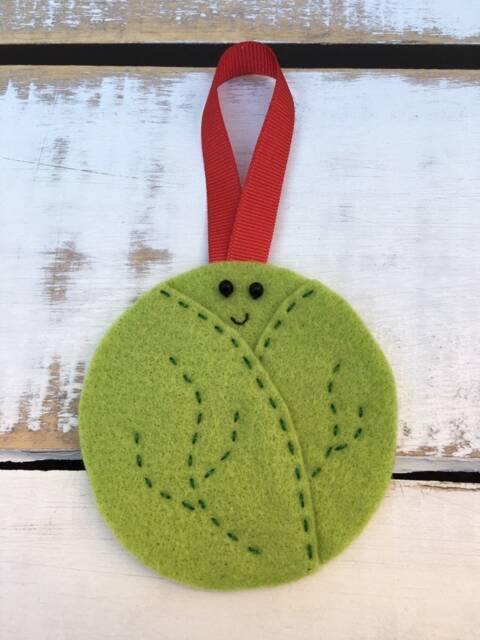 Smiley Sprout Christmas Decoration, Traditional Stitched Felt Tree Ornament - image 1