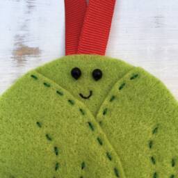 Smiley Sprout Christmas Decoration, Traditional Stitched Felt Tree Ornament - thumbnail 3