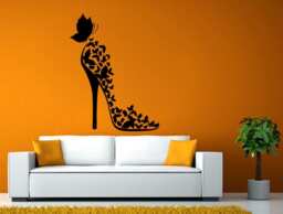 Shoe Butterfly Heal Women Fashion Style Cat Walk Shopping Room Wall Sticker Decal Vinyl Mural Decor Art L2446 - thumbnail 1