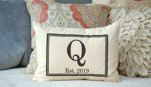 Personalized Pillow, Cotton Gift, 2nd Anniversary, Monogram Gift Anniversary Wedding Family Mother's Day - image 1