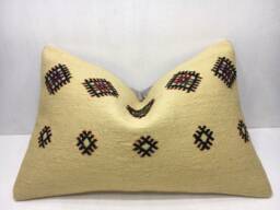 Vintage Turkish Kilim Pillow Cover, Handwoven Wool Accent - 16x24 - thumbnail 1