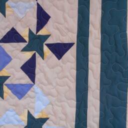 "Handmade Friendship Star Throw Quilt Hunter Green & Blue Pinwheel, 40"" X 61" - thumbnail 3