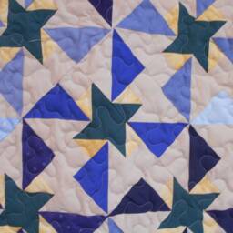 "Handmade Friendship Star Throw Quilt Hunter Green & Blue Pinwheel, 40"" X 61" - thumbnail 2