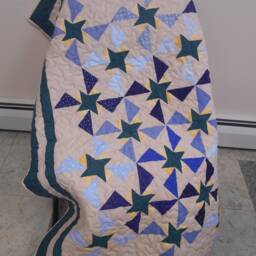 "Handmade Friendship Star Throw Quilt Hunter Green & Blue Pinwheel, 40"" X 61" - thumbnail 4