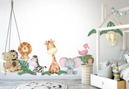 Cute Forest Animal Wall Decal - Kids Sticker With Banana Leaves - thumbnail 1