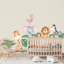 Cute Forest Animal Wall Decal - Kids Sticker With Banana Leaves - thumbnail 2