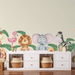 Cute Forest Animal Wall Decal - Kids Sticker With Banana Leaves - thumbnail 3