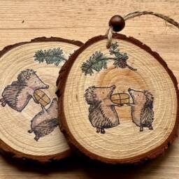 Bespoke, Custom Wood Slice Woodland Hedgehog Hanging Decoration. Wedding Favour, Teachers Gift. Gift Tag, Birthday Present - thumbnail 2