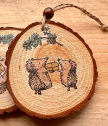 Bespoke, Custom Wood Slice Woodland Hedgehog Hanging Decoration. Wedding Favour, Teachers Gift. Gift Tag, Birthday Present - thumbnail 1