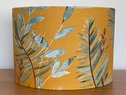 Mustard Yellow & Green Leafy Lampshade Tropical Botanical 40cm 30cm 25cm 20cm 15cm Fabric Drum Ceiling Pendant Or Table Lamp Metallic Gold - thumbnail 1