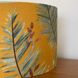 Mustard Yellow & Green Leafy Lampshade Tropical Botanical 40cm 30cm 25cm 20cm 15cm Fabric Drum Ceiling Pendant Or Table Lamp Metallic Gold - thumbnail 3