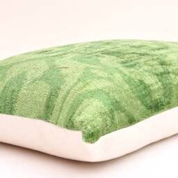 Green Silk Velvet Ikat Pillow Cover, Handmade Home Decor - thumbnail 3