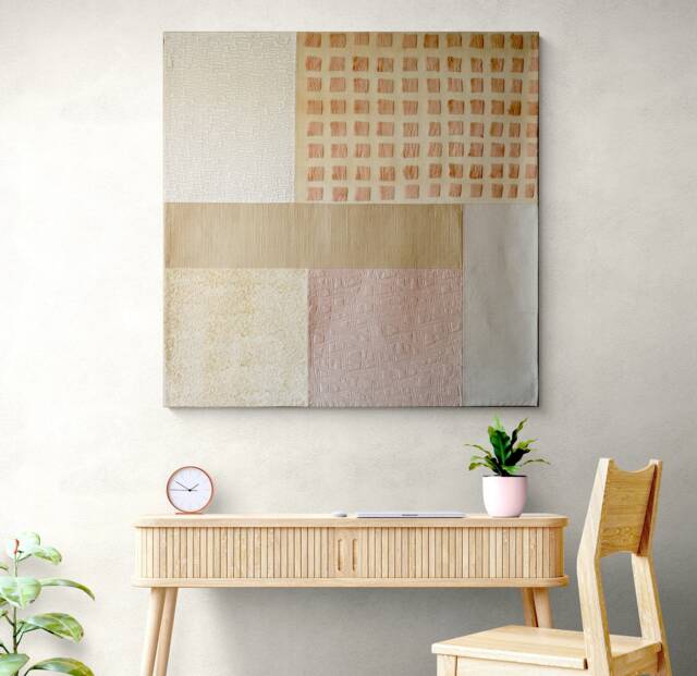 Creamy Monochrome Silk Wall Quilt Japandi Textile Art Tapestry - image 1