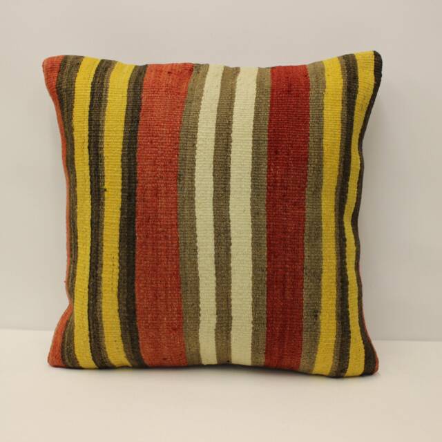 Vintage Turkish Kilim Pillow Cover, Wool Striped Cushion - 20x20 In - image 1
