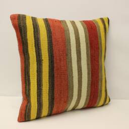 Vintage Turkish Kilim Pillow Cover, Wool Striped Cushion - 20x20 In - thumbnail 2