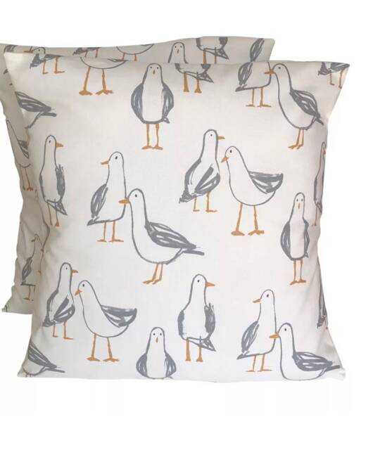 Seagull Laridae Cushion Covers Coastal Cream & Grey Fabric - Set Of 2 - image 1