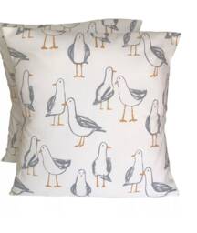 Seagull Laridae Cushion Covers Coastal Cream & Grey Fabric - Set Of 2 - thumbnail 1