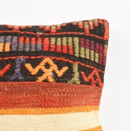 Vintage Turkish Kilim Pillow Cover Handwoven Wool Rug Cushion - 16x16 - thumbnail 2