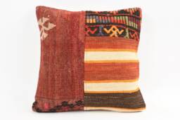 Vintage Turkish Kilim Pillow Cover Handwoven Wool Rug Cushion - 16x16 - thumbnail 1