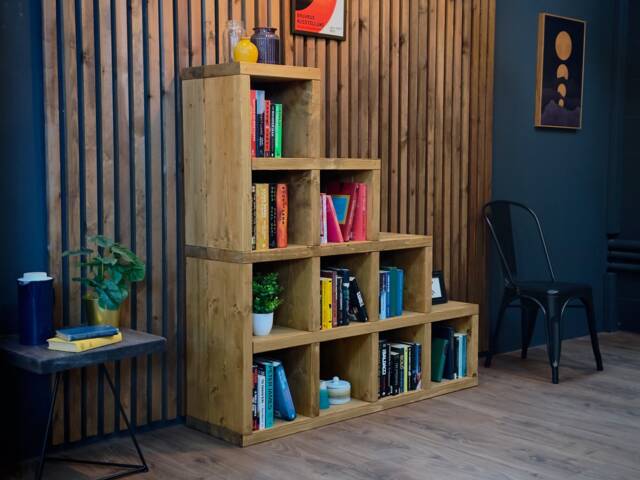 Rustic Step Bookcase Reclaimed Style Solid Wood Shelving Unit - image 1