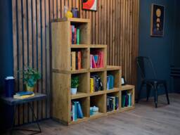Rustic Step Bookcase Reclaimed Style Solid Wood Shelving Unit - thumbnail 1