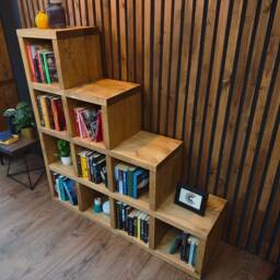 Rustic Step Bookcase Reclaimed Style Solid Wood Shelving Unit - thumbnail 3