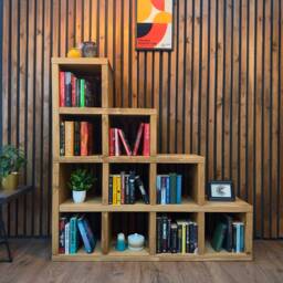 Rustic Step Bookcase Reclaimed Style Solid Wood Shelving Unit - thumbnail 2
