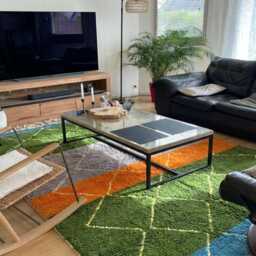 Green Orange Diamond Grid Moroccan Rug - Hand Tufted Wool Carpet Abstract Geometric Floor Art Large Living Room Area - thumbnail 3