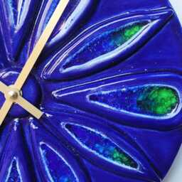 Unusual Hand Made Circular Blue Glazed Wall Clock With Inlaid Glass 25 cm Diameter - thumbnail 2