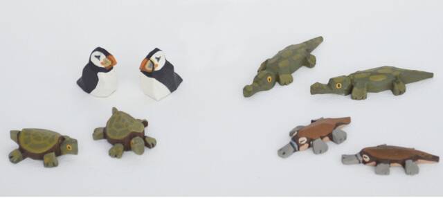 Hand Carved Wooden Noah's Ark Animals Turtles, Puffins, Alligators & Platypus - image 1