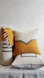 Handmade Wool Decorative Pillow, Boho Geometric Cushion, Orange, Yellow Sofa Organic Pillow Case, Home Decor Accent Cushion - thumbnail 1