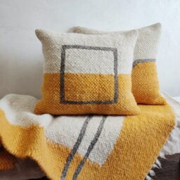 Handmade Wool Decorative Pillow, Boho Geometric Cushion, Orange, Yellow Sofa Organic Pillow Case, Home Decor Accent Cushion - thumbnail 2