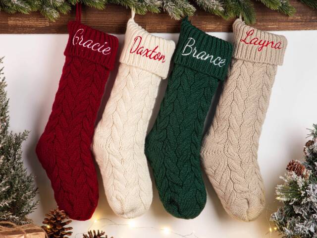 Personalized Christmas Stockings, Gift, Family Embroidered Stocking, Holiday Knitted Stockings - image 1