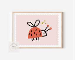 Childrens Wall Print With Scallop & Ladybird, Girls Decor, Cute Bug Decor For Childs Bedroom, Prints Only - thumbnail 1