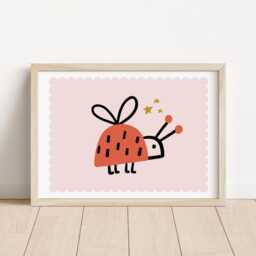 Childrens Wall Print With Scallop & Ladybird, Girls Decor, Cute Bug Decor For Childs Bedroom, Prints Only - thumbnail 2