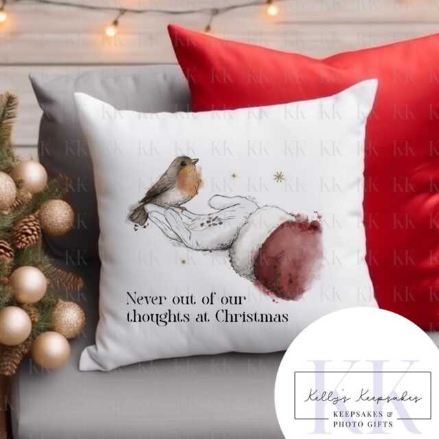 Christmas Personalised Robin Memorial Cushion - Santa- Robins Appear - image 1