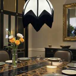 Art Deco Cream Lamp Shades With Black Fringe, Handmade in The UK - thumbnail 2