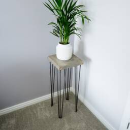 Omni Plant Stand Solid Wood Side Table With Black Hairpin Legs - thumbnail 2