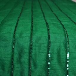 Emerald Green Sequin Bed Runner & Pillow Cover Set Faux Silk Quilt - thumbnail 2
