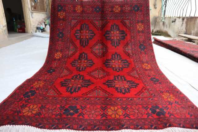 3x5 Ft Bukhara Khal Mohammedi Afghan Handmade Rug, Bokhara Red Turkmen Oriental Geometric Livingroom, D??cor Office Area Rug - image 1