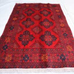 3x5 Ft Bukhara Khal Mohammedi Afghan Handmade Rug, Bokhara Red Turkmen Oriental Geometric Livingroom, D??cor Office Area Rug - thumbnail 2