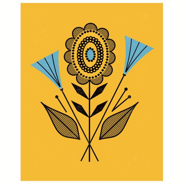 Citrine Modern Flowers By Amber Leaders 4x4, 5x7, 8x10, 11x14, 16x20 Art Print Mid-Century Modern - image 1