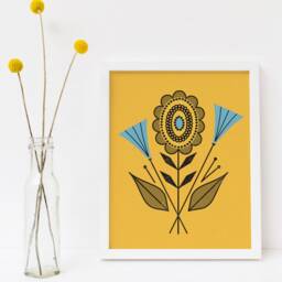 Citrine Modern Flowers By Amber Leaders 4x4, 5x7, 8x10, 11x14, 16x20 Art Print Mid-Century Modern - thumbnail 3