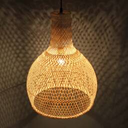 Bottle-Shaped Bamboo Pendant Light - Natural Woven Lighting - thumbnail 3