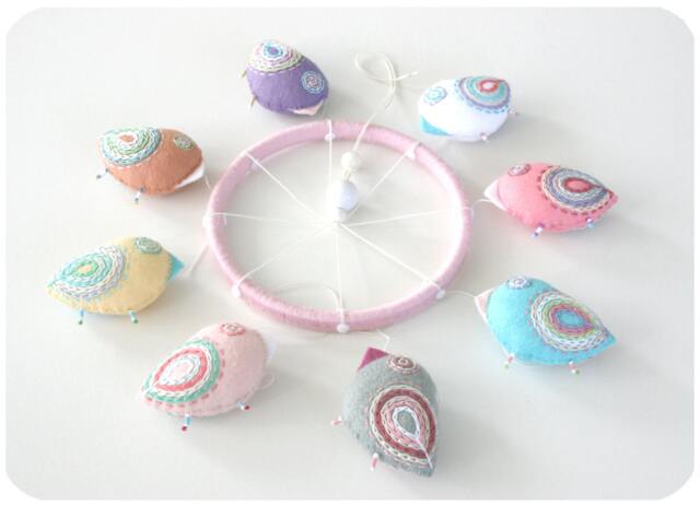 Felt Bird Baby Mobile Pastel Nursery Decor - image 1