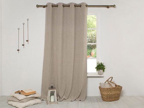 Linen Curtain-Linen Panel - Drape-Lined Panel-Washed Panel With Black Out & Bronze Grommets-Width 53''x Custom Length - image 1