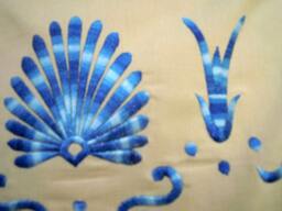 Embroidered Cushion Cover Beige Cloth, Blue Antefix Design - Greek Decor - thumbnail 2