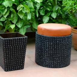 Modern Recycled Design Stool/Ottoman Bench Upcycled Using Pallet Wood & Black Keyboard Keys - thumbnail 3