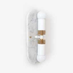 Cararra Marble Brass Double Sconce - Modern White Bathroom Vanity Light - thumbnail 4